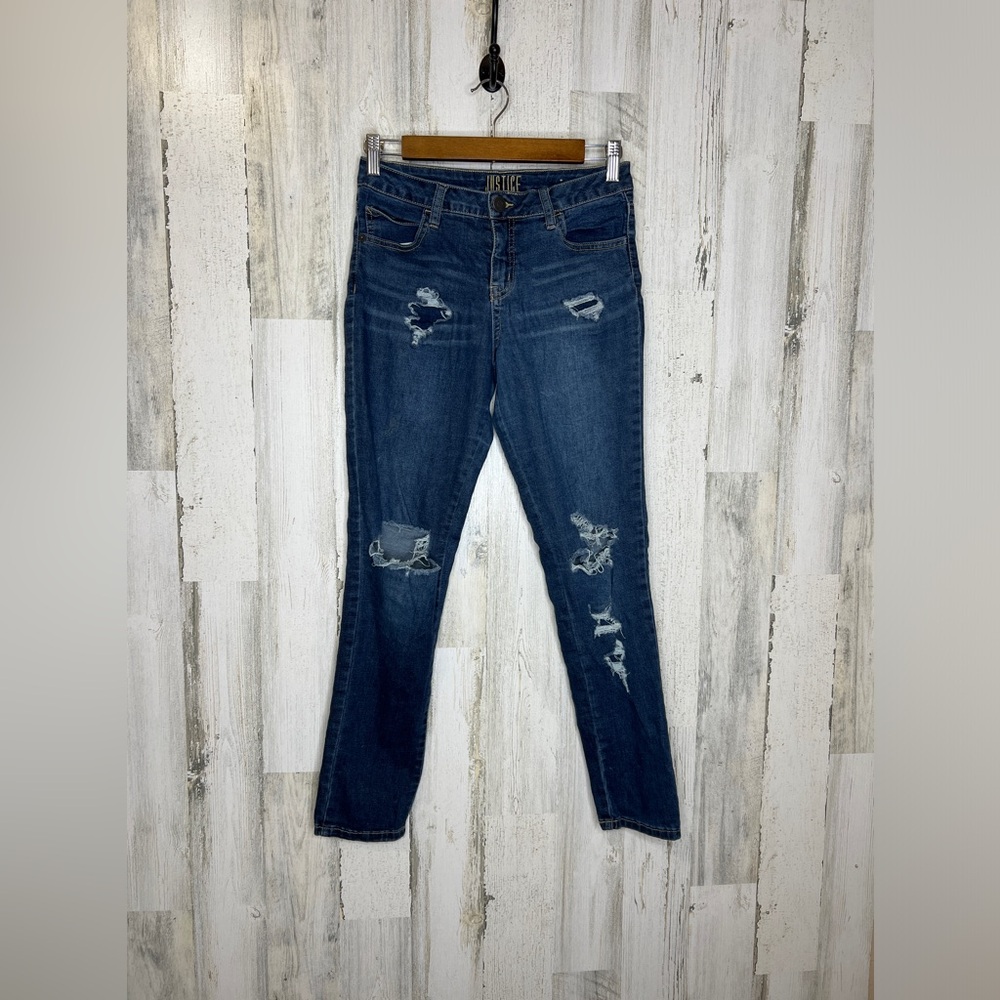 Justice Girls Mid Rise Super Skinny Distressed Denim Jeans Blue Size 14